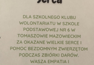 Dyplom dla szkoły za zbiórkę