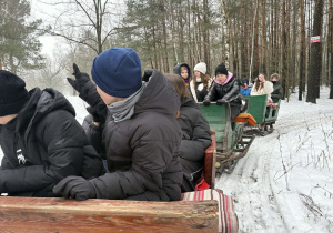 Kulig jedzie przez las.