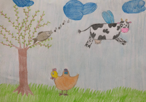 Prima aprilisowy widok: latajaca krowa, śpiewająca na drzewie ryba i kura z garbem