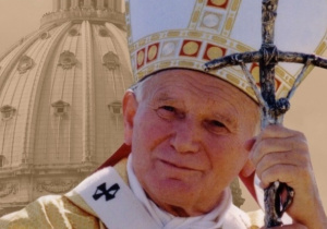 Papież Jan Paweł II na tle Bazyliki Świętego Piotra