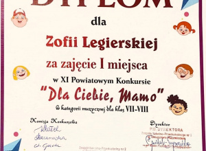 I miejsce Zosi Legierskiej w konkursie " Dla Ciebie, Mamo"