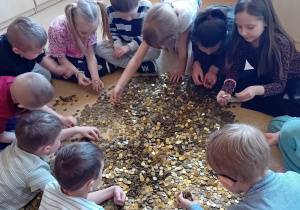 Dzieci z grupy "0" segregują zebrane monety