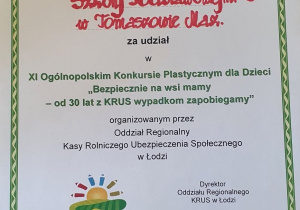 Podziękowanie za udział w konkursie organizowanym przez KRUS