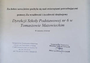 Poświadczenie udziału w akcji na rzecz bezdomnych zwierząt